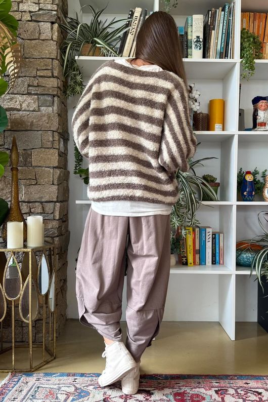 Stripe Boucle Slouch Knit Ecru & Earth